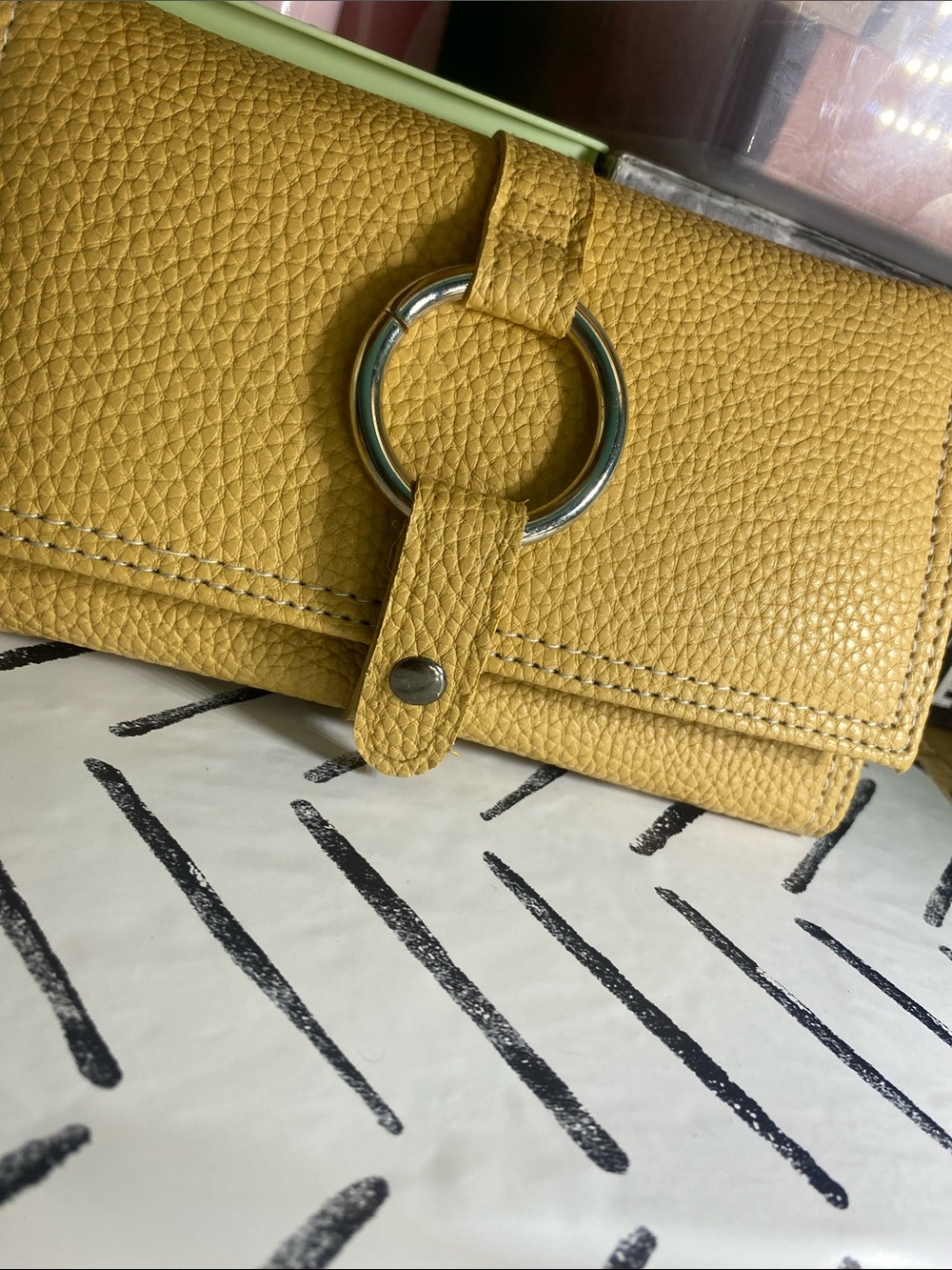 Yellow used wallet for makeup or jewelry for travel extra pocket and zippers.